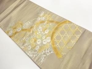 金銀彩　金駒刺繍光悦垣に秋草模様袋帯